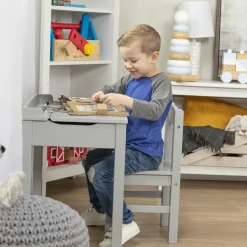 Child's Lift-Top Desk & Chair - Gray