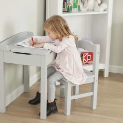 Child's Lift-Top Desk & Chair - Gray