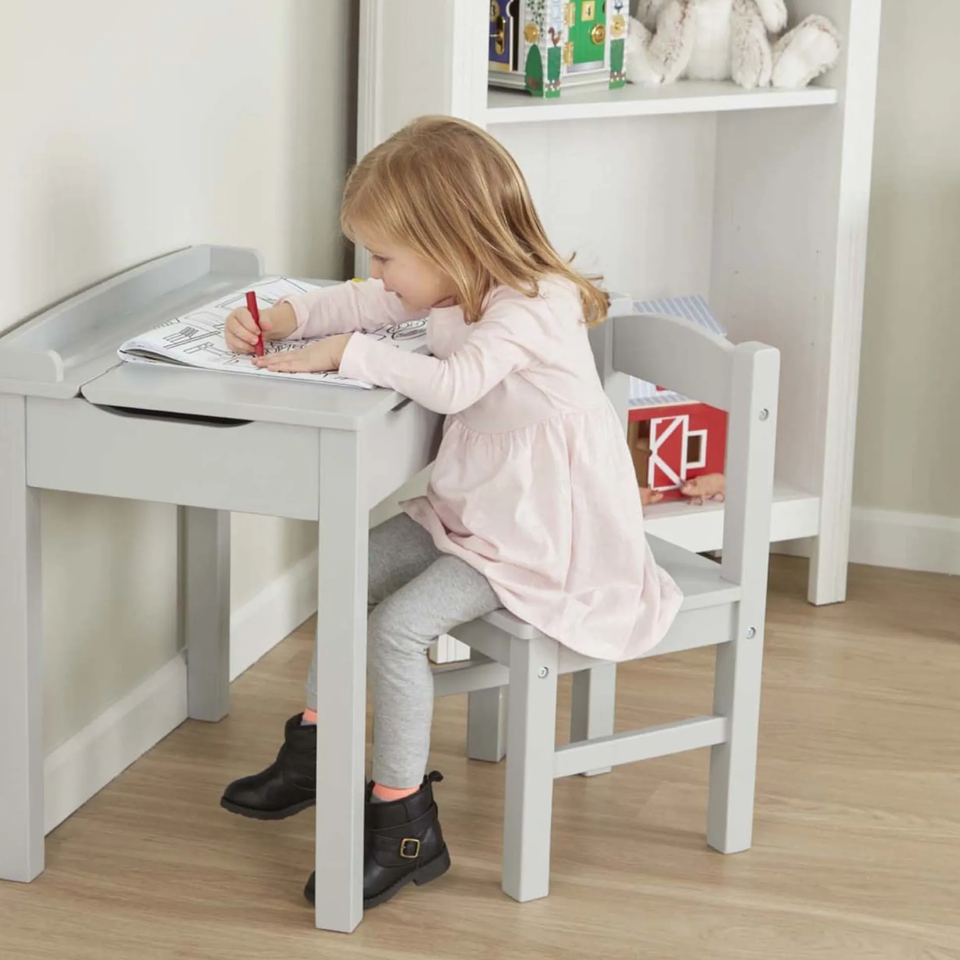 Child's Lift-Top Desk & Chair - Gray