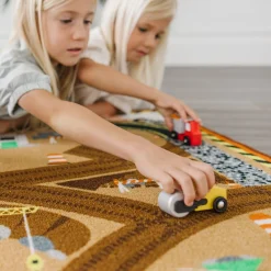 Round the Construction Zone Work Site Rug & Vehicle Set