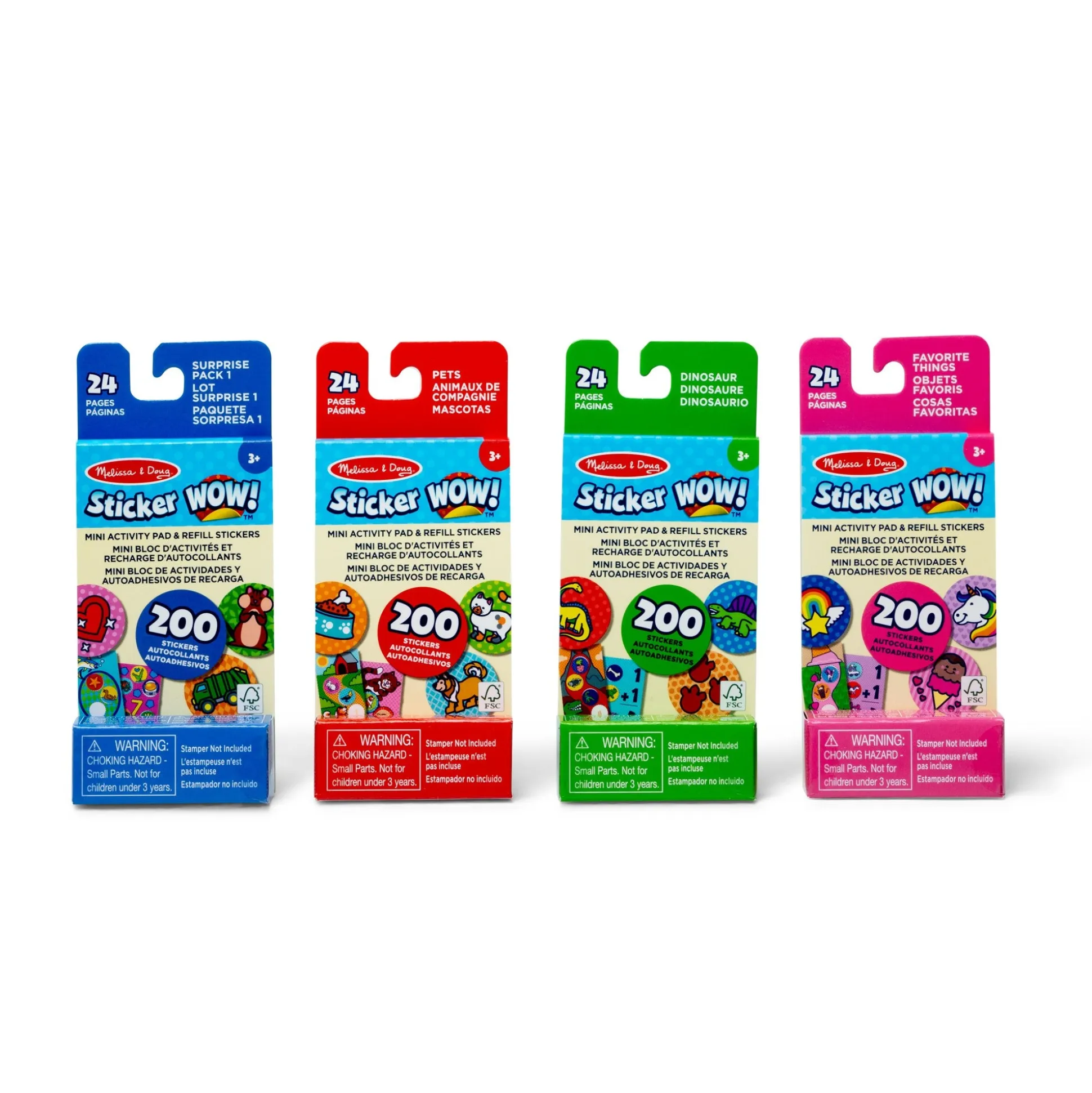 Sticker WOW!™ Mini Activity Pad and Refill Stickers 4-Pack (Dinosaur, Pets, Favorite Things, Surprise Pack 1) - Stamper Not Included