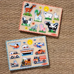 Wooden Sound Puzzle 2-Pack – Farm Animals, Vehicles