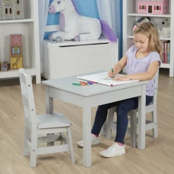 Wooden Table & 2 Chairs - Gray