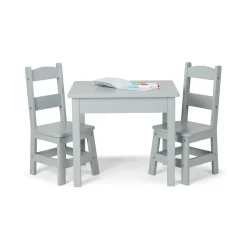 Wooden Table & 2 Chairs - Gray